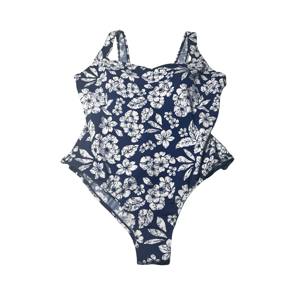 VTG Target Women Navy‎ Blue White Floral One Piece Swimsuit Tummy Control 22W